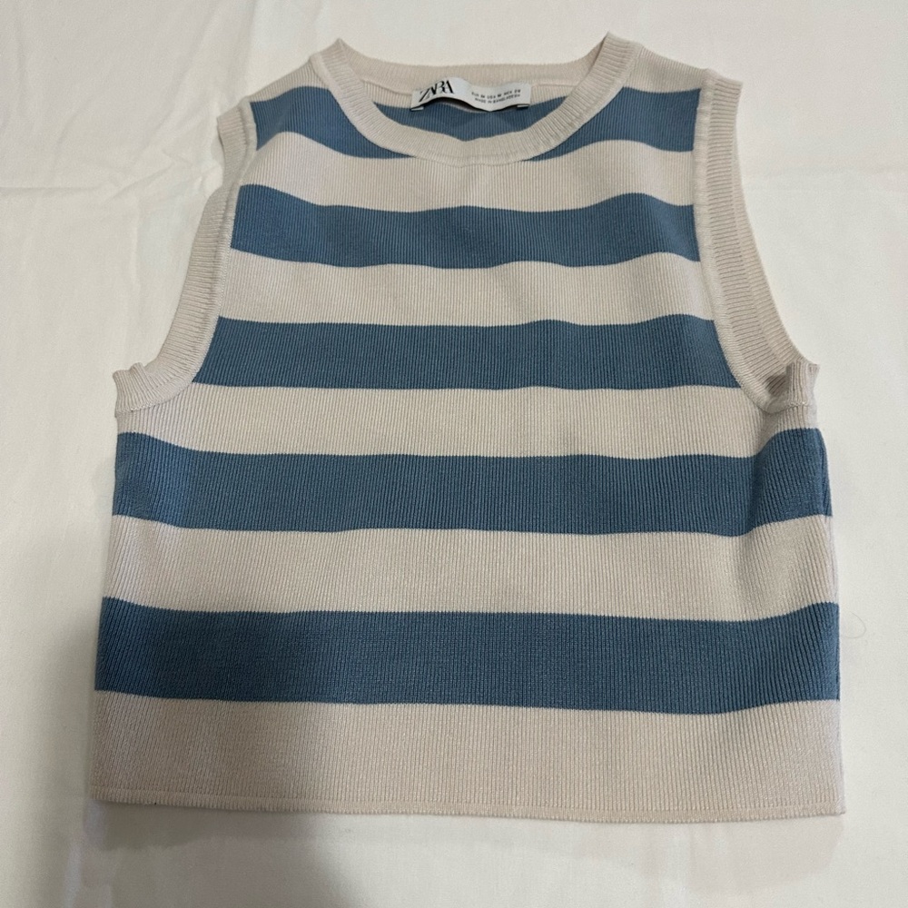 Zara Blue and Cream Striped Tank Top